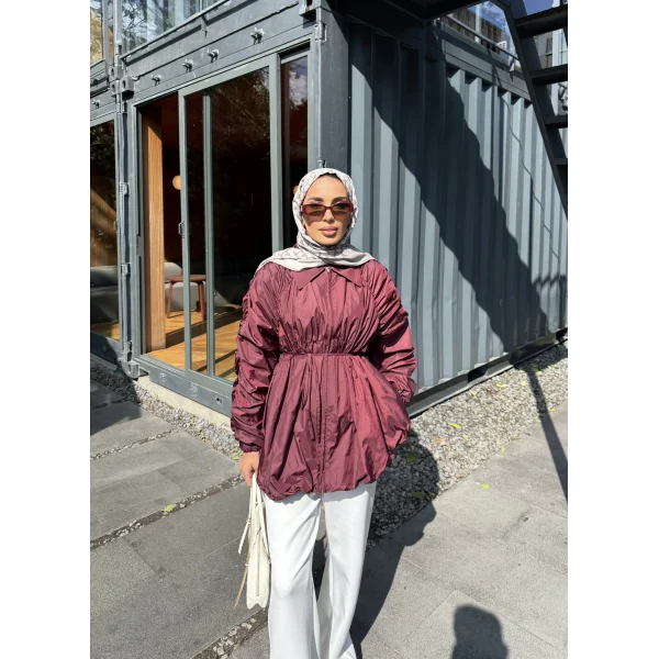 Belba Kol Büzgülü Trenç - Bordo