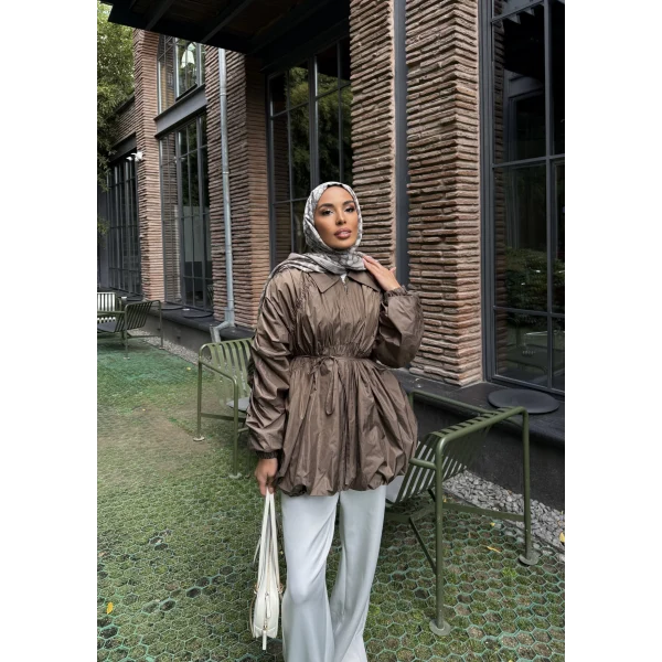 Belba Kol Büzgülü Trenç - Kahve