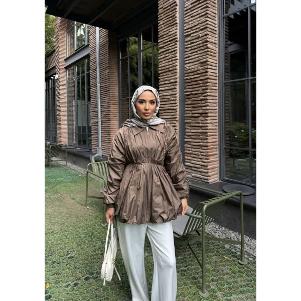 Belba Kol Büzgülü Trenç - Kahve