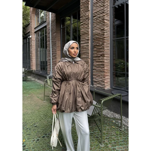 Belba Kol Büzgülü Trenç - Kahve