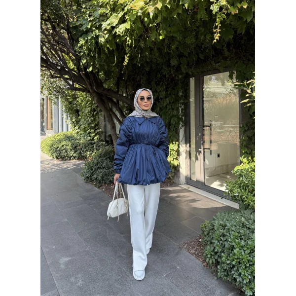 Belba Kol Büzgülü Trenç - Lacivert