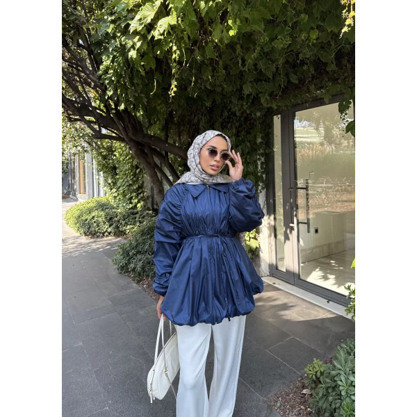 Belba Kol Büzgülü Trenç - Lacivert