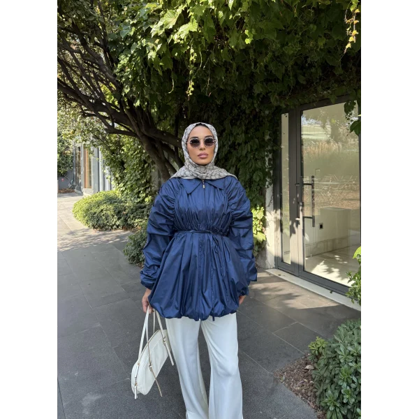 Belba Kol Büzgülü Trenç - Lacivert