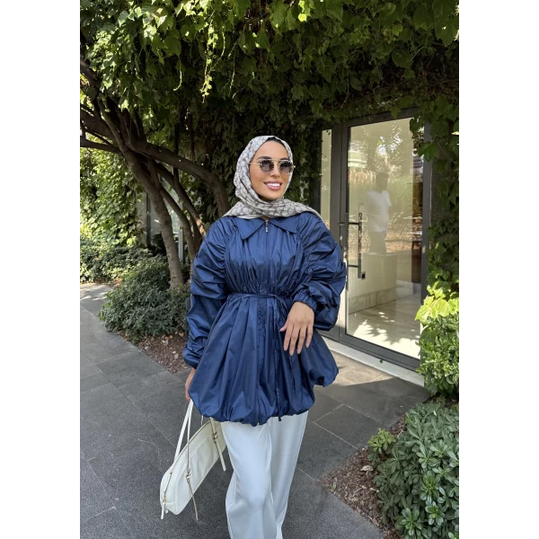 Belba Kol Büzgülü Trenç - Lacivert