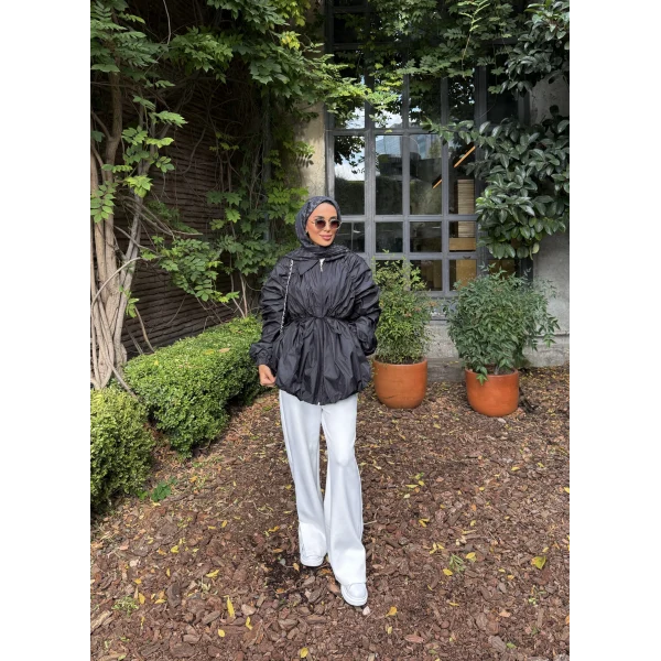 Belba Kol Büzgülü Trenç - Siyah