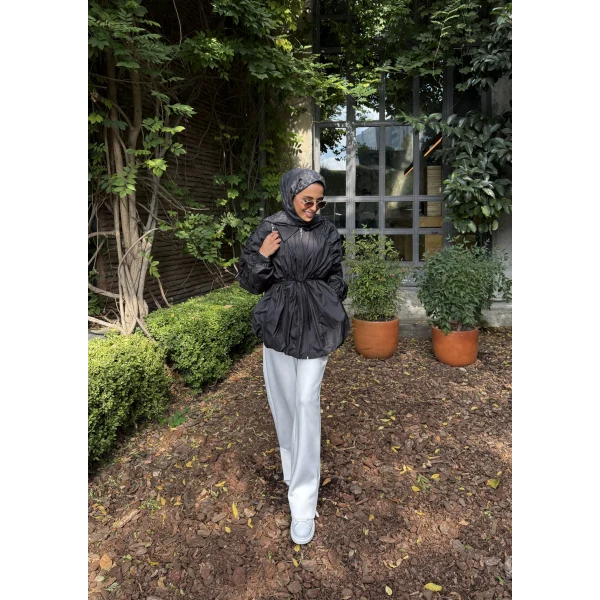 Belba Kol Büzgülü Trenç - Siyah