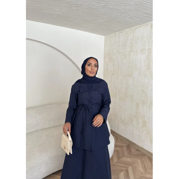 Belden Oturtmalı Etekli Takım - Lacivert