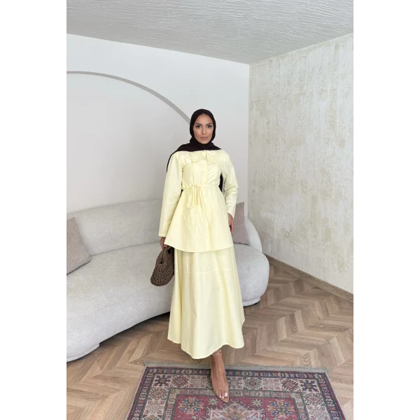 Belden Oturtmalı Etekli Takım - Sarı