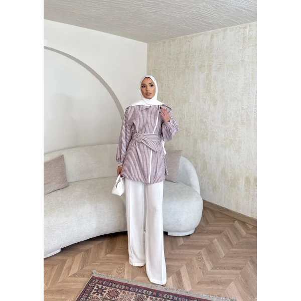 Belen Çizgili Ceket - Bordo