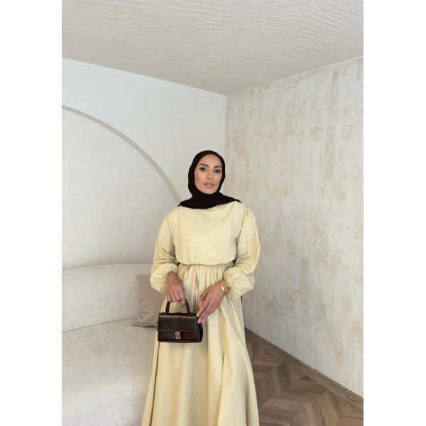 Beli Büzgülü Elbise - Sarı