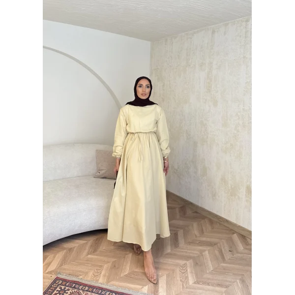 Beli Büzgülü Elbise - Sarı