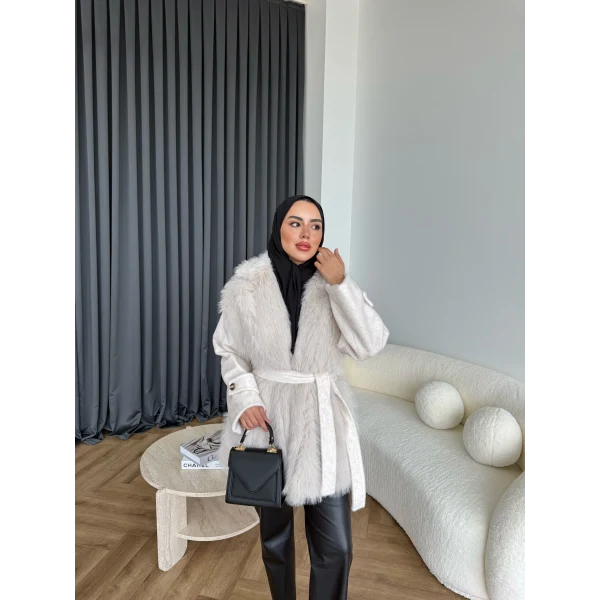 Belsane Kürk Mont - Bej