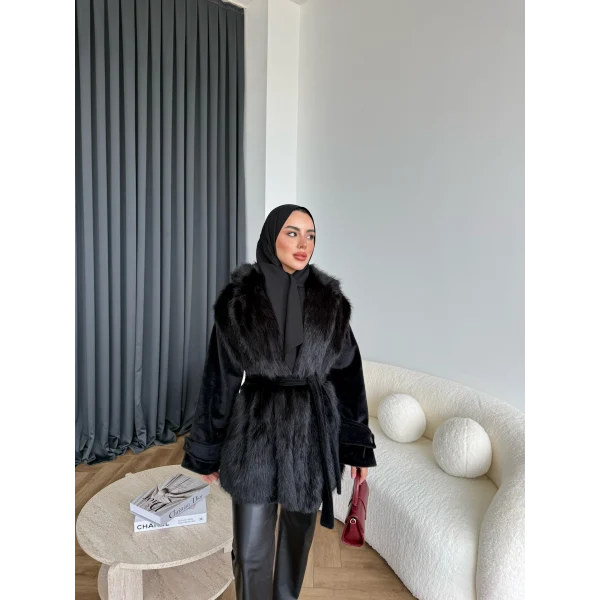Belsane Kürk Mont - Siyah