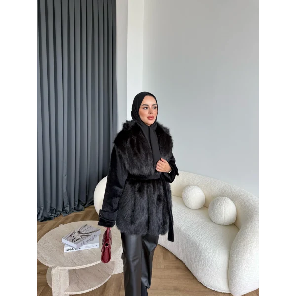 Belsane Kürk Mont - Siyah