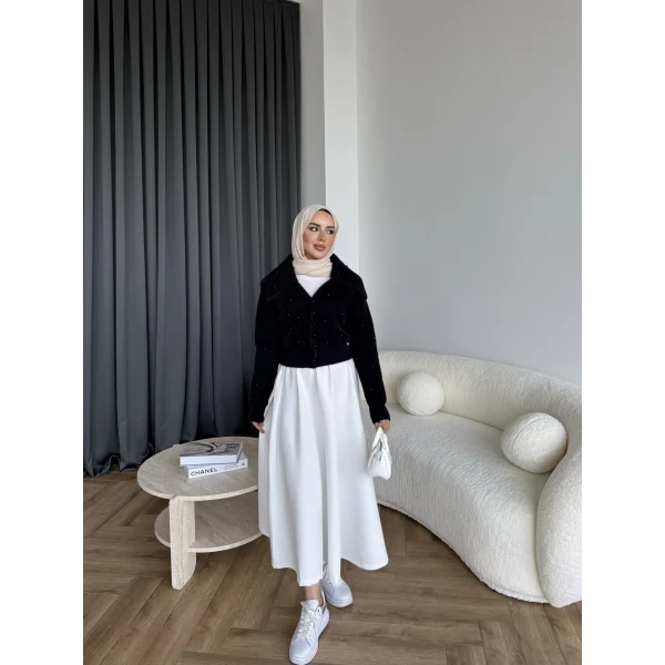 Boncuk Detaylı Mini Hırka - Siyah