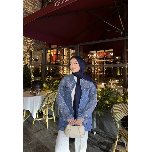 Borona Taş Detaylı Kot Ceket