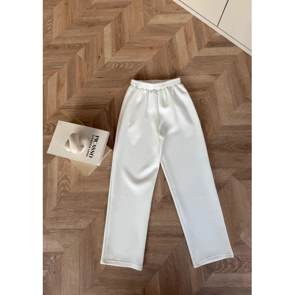 Boru Paça Scuba Pantolon - Beyaz