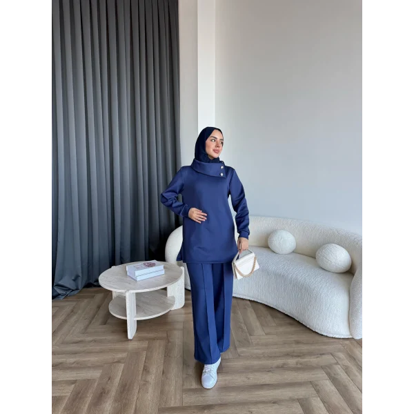 Btç-Freyi Gold Düğme Detay Scuba Takım - Lacivert