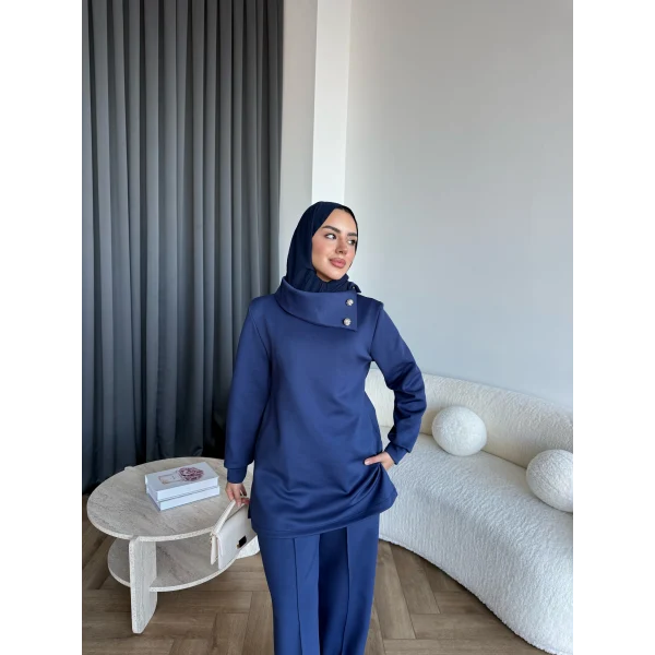 Btç-Freyi Gold Düğme Detay Scuba Takım - Lacivert