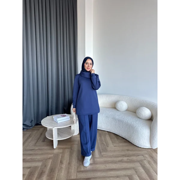 Btç-Freyi Gold Düğme Detay Scuba Takım - Lacivert