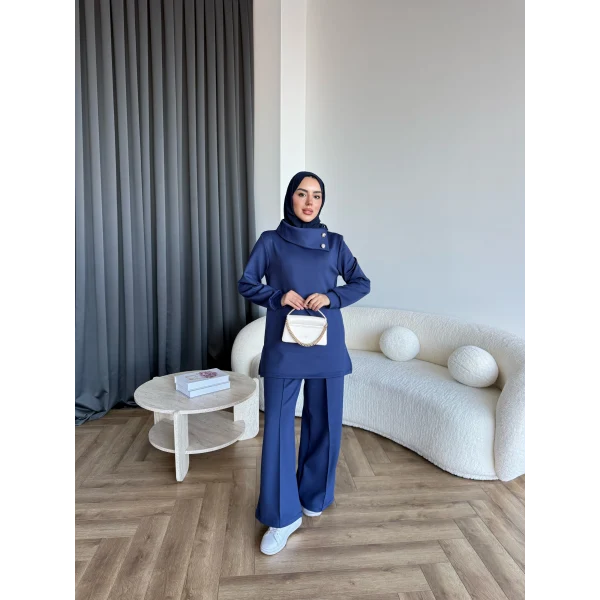 Btç-Freyi Gold Düğme Detay Scuba Takım - Lacivert