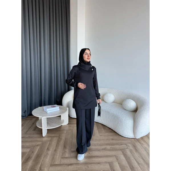 Btç-Freyi Gold Düğme Detay Scuba Takım - Siyah