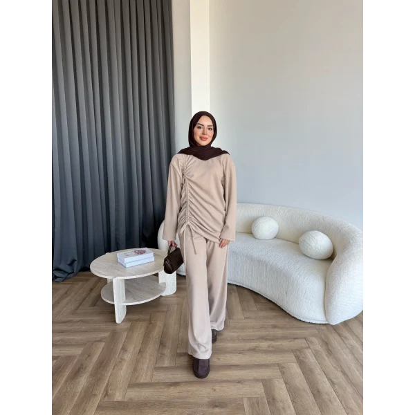 Btç-Özdet Yan Büzgülü Takım - Bej