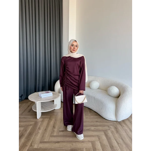 Btç-Özdet Yan Büzgülü Takım - Bordo