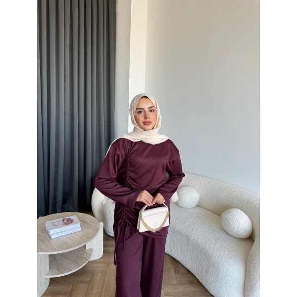 Btç-Özdet Yan Büzgülü Takım - Bordo