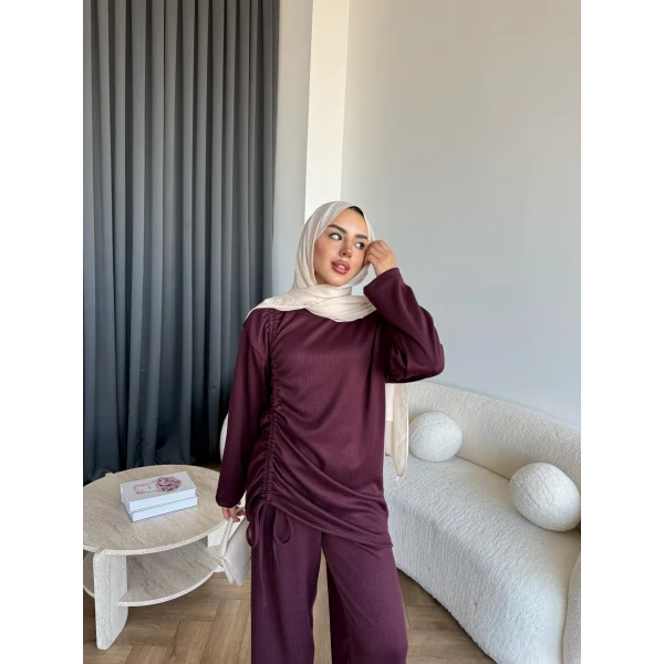 Btç-Özdet Yan Büzgülü Takım - Bordo