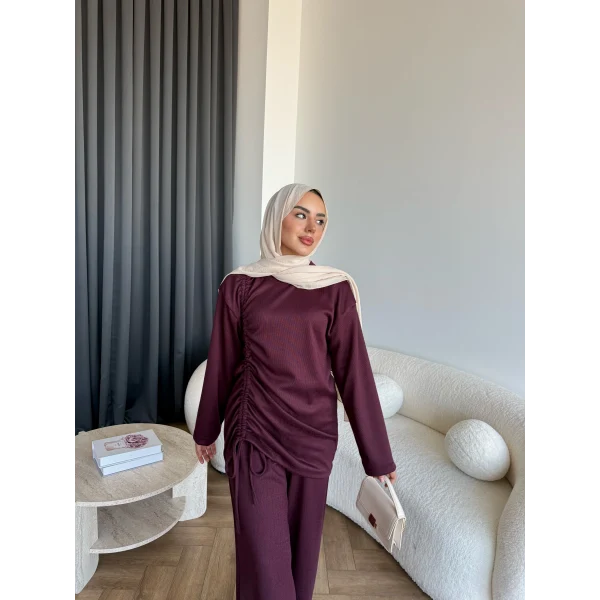 Btç-Özdet Yan Büzgülü Takım - Bordo