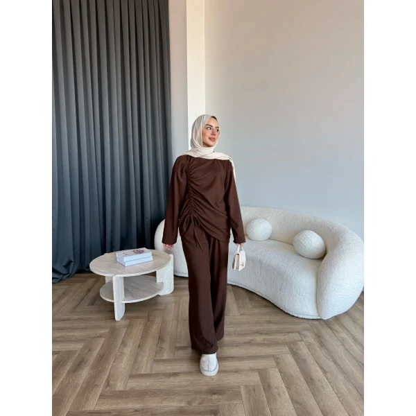 Btç-Özdet Yan Büzgülü Takım - Kahve