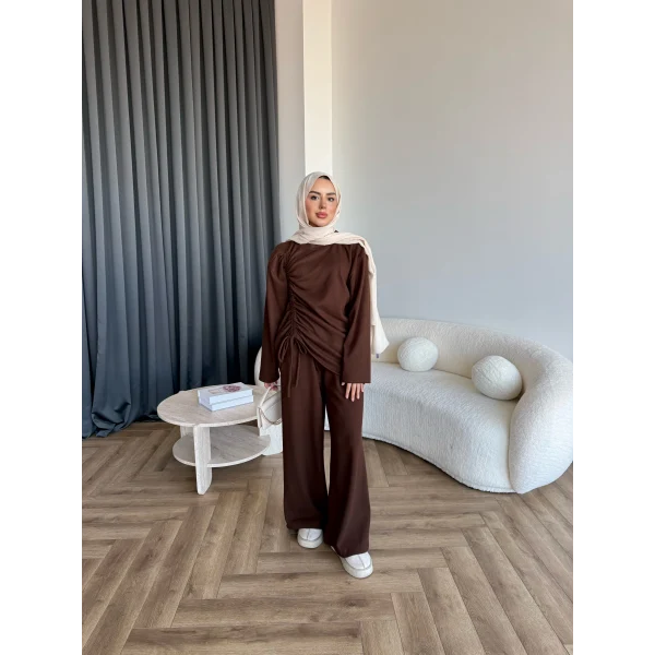 Btç-Özdet Yan Büzgülü Takım - Kahve