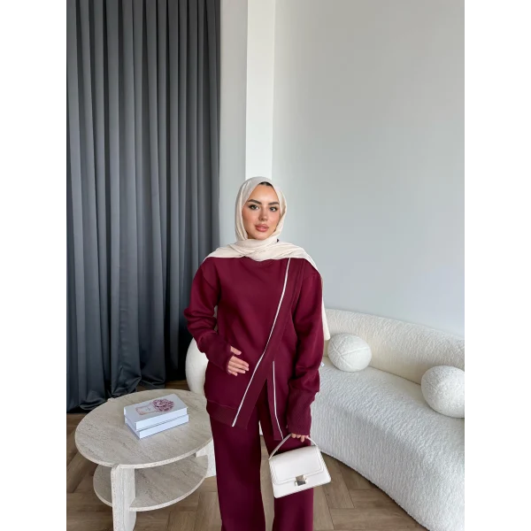 Btç-Suyn Şerit Detay 3 İplik Takım - Bordo