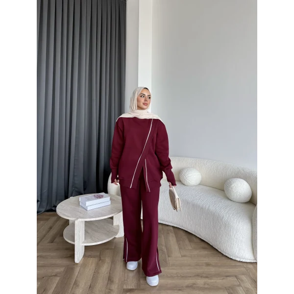 Btç-Suyn Şerit Detay 3 İplik Takım - Bordo