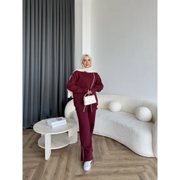 Btç-Suyn Şerit Detay 3 İplik Takım - Bordo