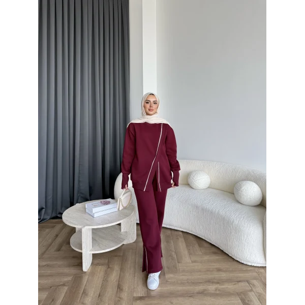 Btç-Suyn Şerit Detay 3 İplik Takım - Bordo