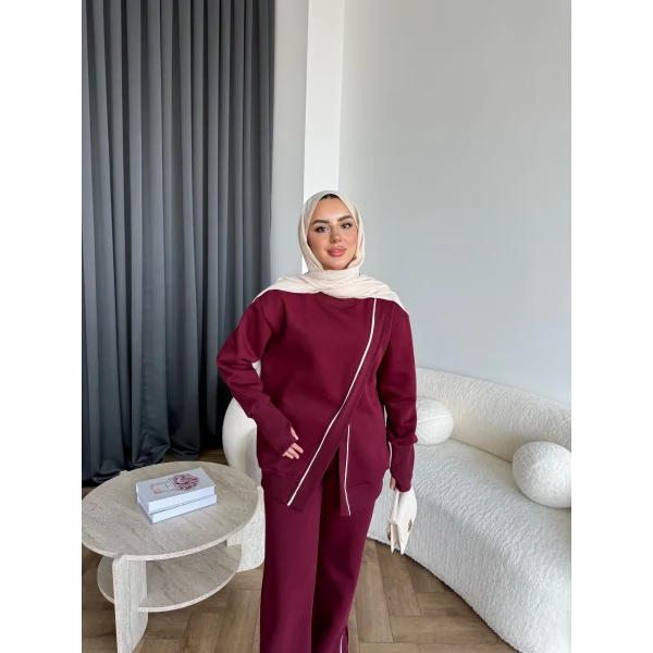 Btç-Suyn Şerit Detay 3 İplik Takım - Bordo