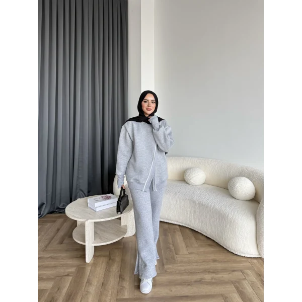 Btç-Suyn Şerit Detay 3 İplik Takım - Gri