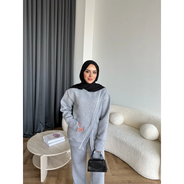 Btç-Suyn Şerit Detay 3 İplik Takım - Gri