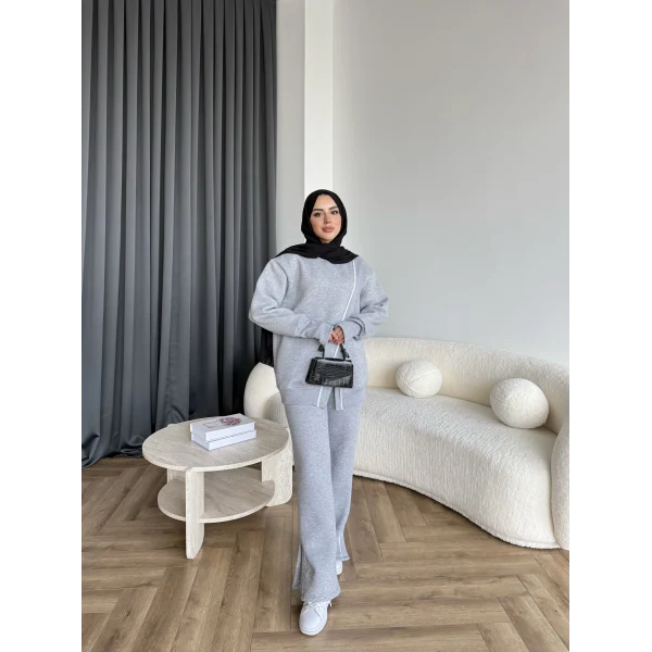 Btç-Suyn Şerit Detay 3 İplik Takım - Gri