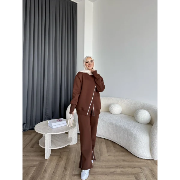 Btç-Suyn Şerit Detay 3 İplik Takım - Kahve