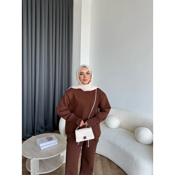 Btç-Suyn Şerit Detay 3 İplik Takım - Kahve