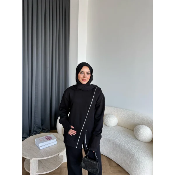 Btç-Suyn Şerit Detay 3 İplik Takım - Siyah