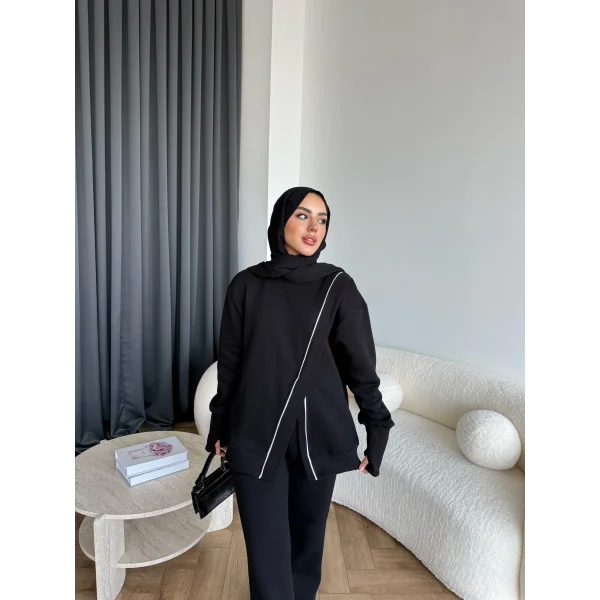 Btç-Suyn Şerit Detay 3 İplik Takım - Siyah