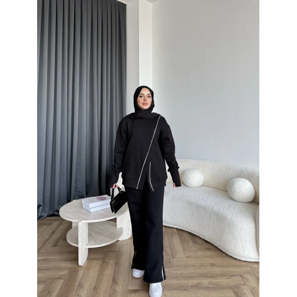 Btç-Suyn Şerit Detay 3 İplik Takım - Siyah