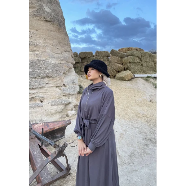 Cesla Fitilli Triko Elbise - Gri