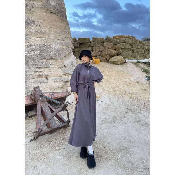 Cesla Fitilli Triko Elbise - Gri