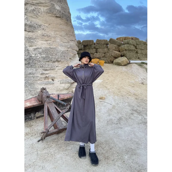 Cesla Fitilli Triko Elbise - Gri