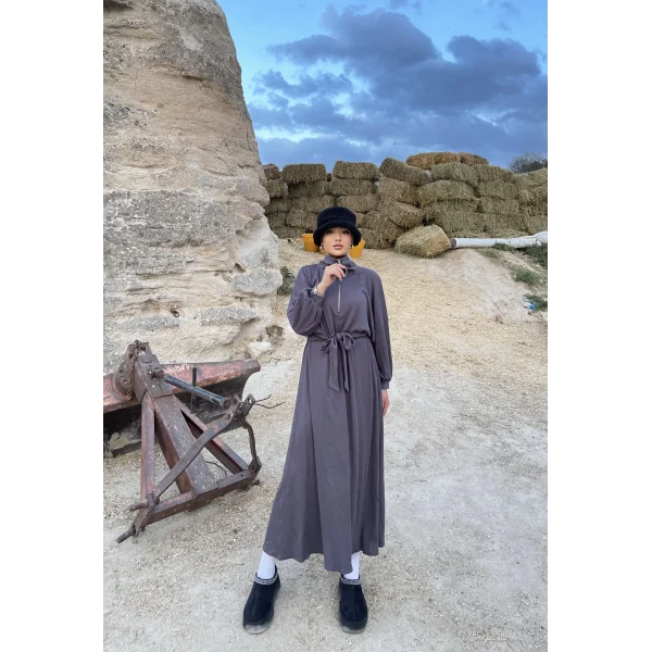 Cesla Fitilli Triko Elbise - Gri